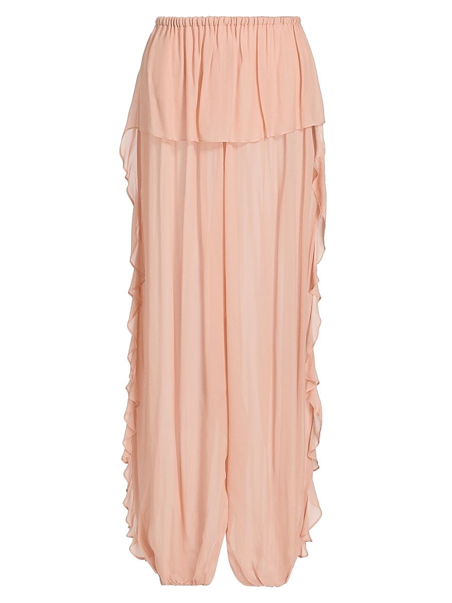 Women's Dolly Ruffle Pleated Pants - Tan - Size Small