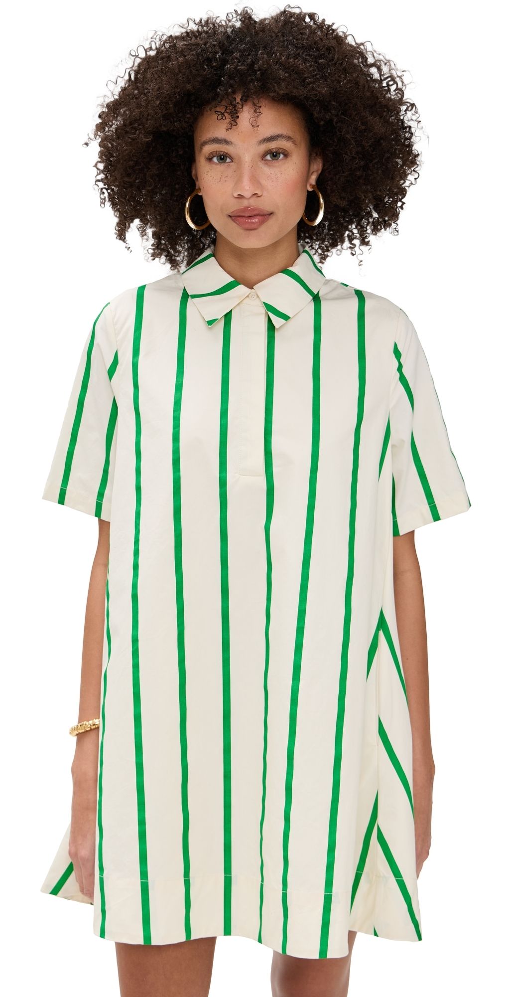 English Factory Striped Kaftan Mini Dress Green Multi S
