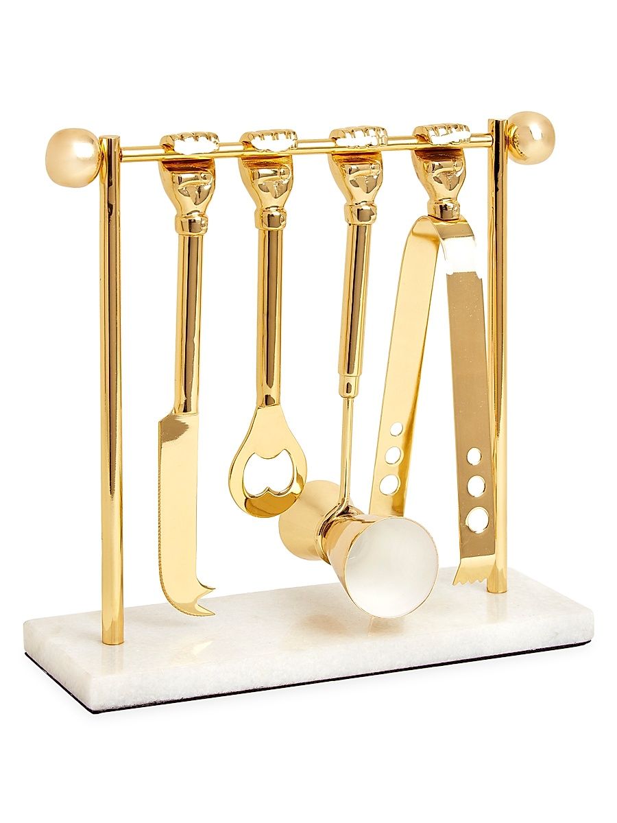 Five-Piece Macho Mantiques Barbell Brass Barware Set - Gold