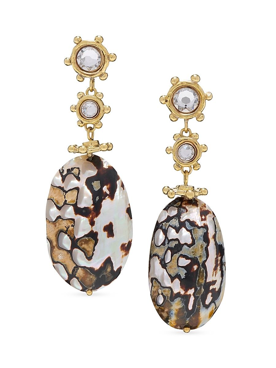 Women's Fiori Goldtone, Shell & Glass Crystal Drop Earrings - Black Multi