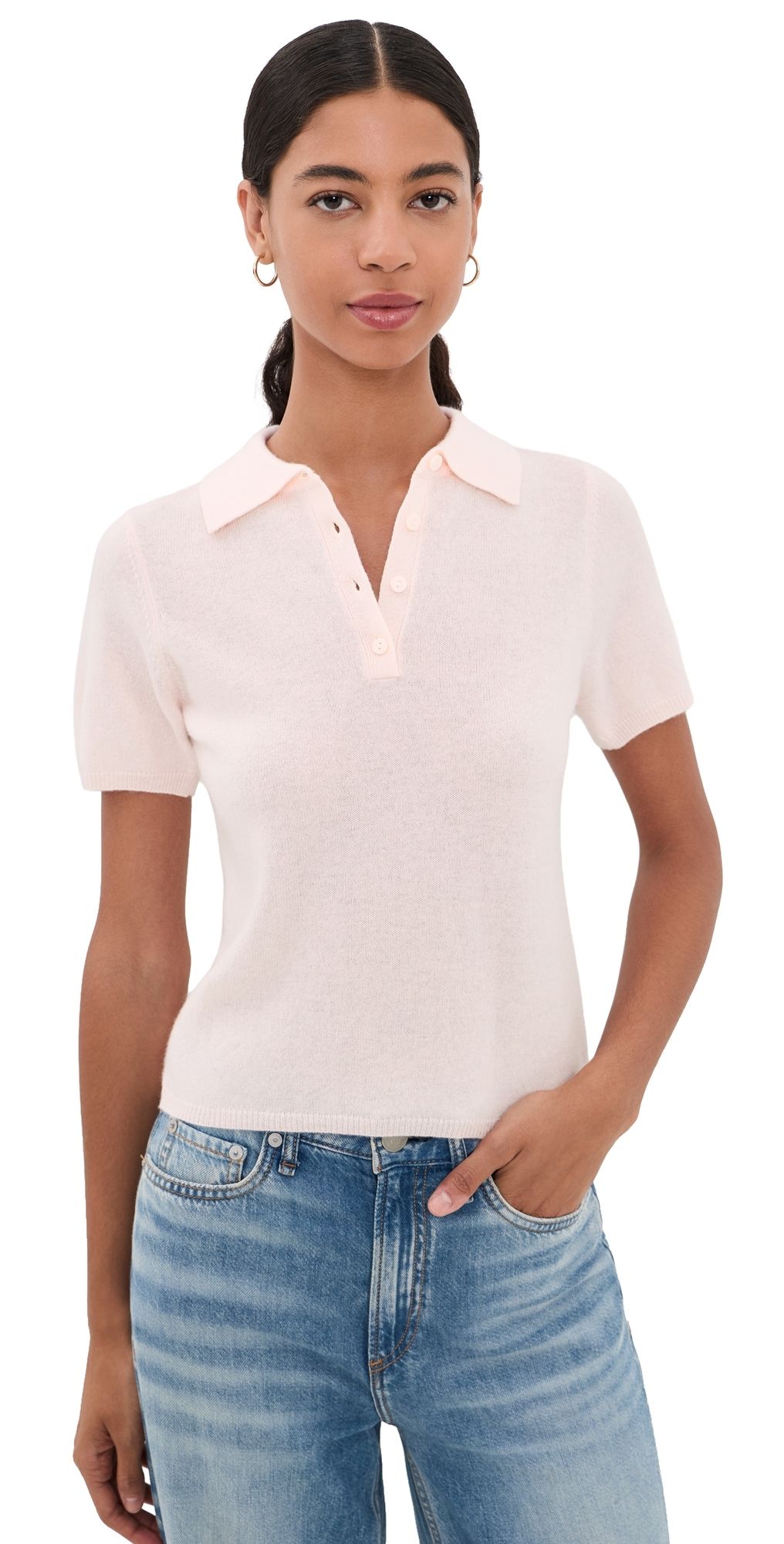 Joe's Jeans Cashmere Short Sleeve Polo Sweater Powder Pink XS