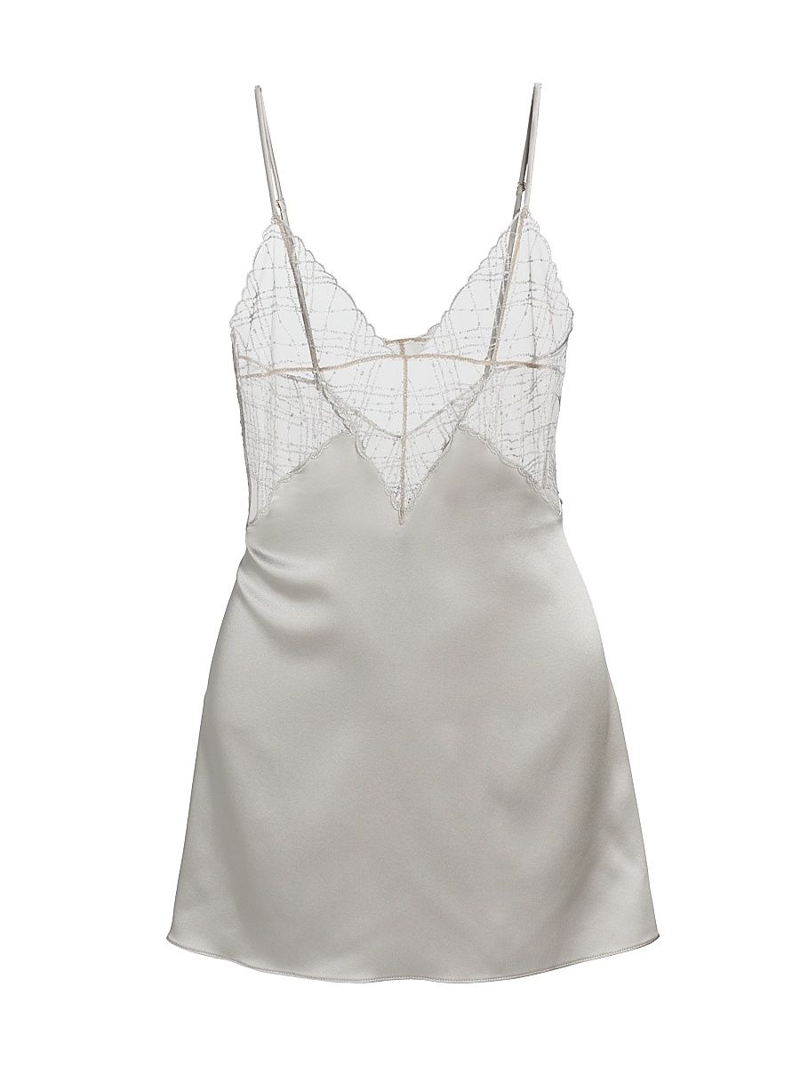Women's A Pois Embroidered Mesh & Silk Chemise - Sterling - Size XL