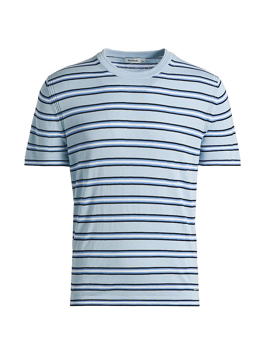 Men's Duke Striped Silk-Cotton T-Shirt - Periwinkle Sky Bluebell Multi - Size XL