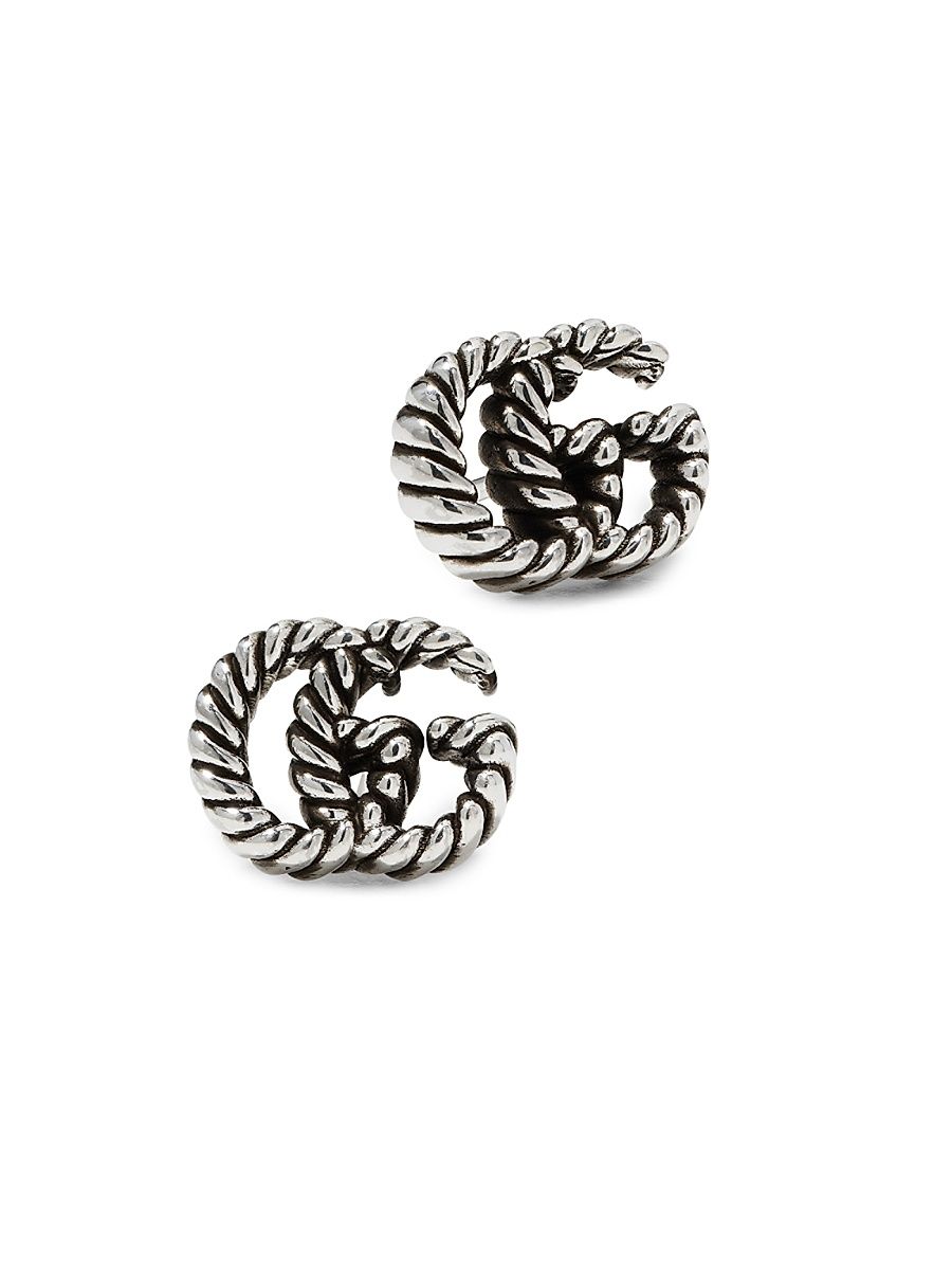 Women's Stud Earrings In Aged Sterling Silver With Double G Motif - Silver