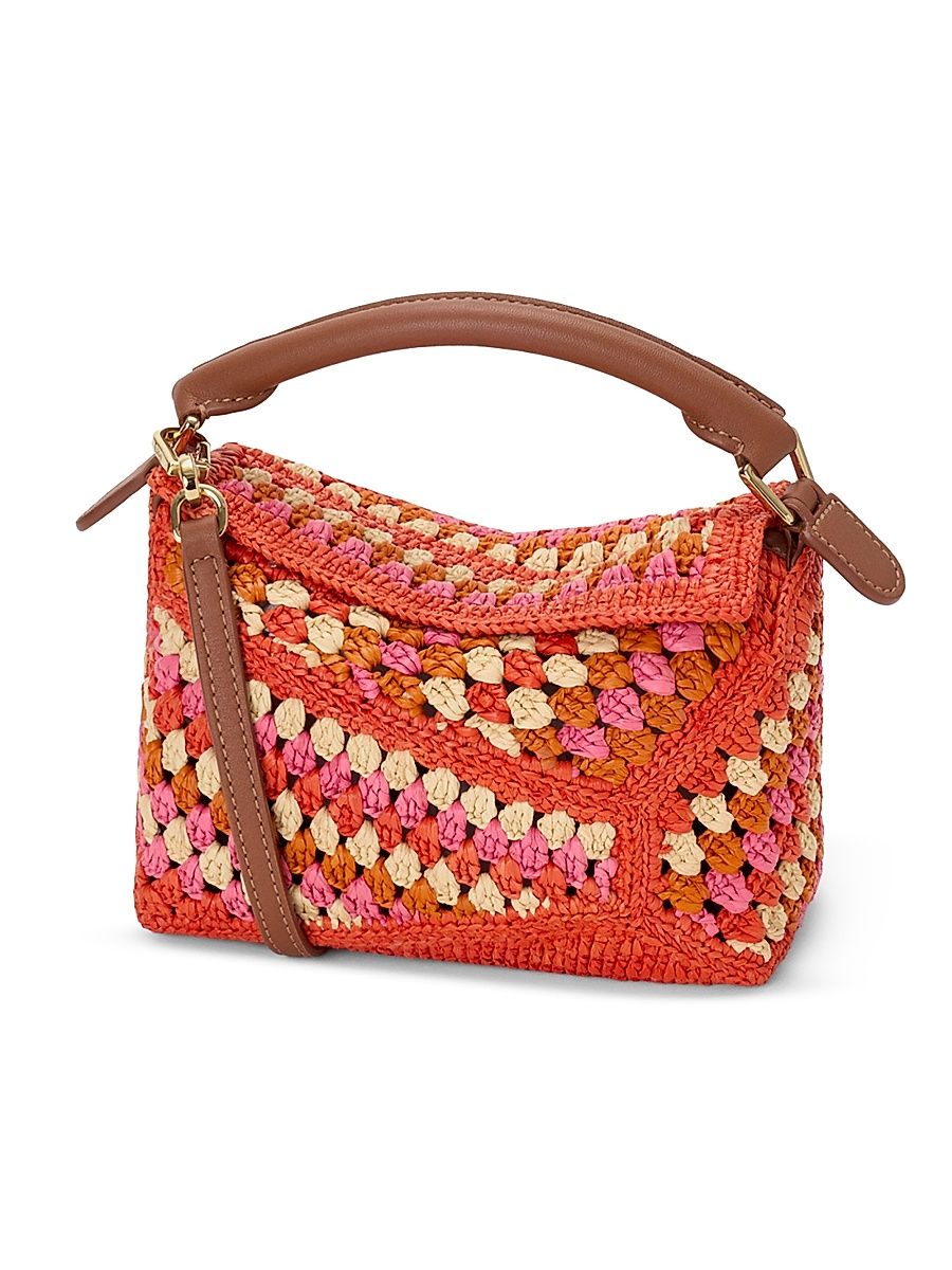 Women's LOEWE x Paula's Ibiza Puzzle Edge Mini Crochet Raffia Bag - Bright Orange Pink