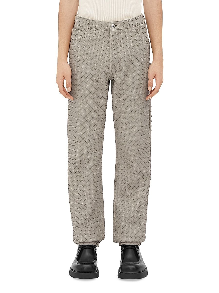Men's Intrecciato Leather Pants - Metallic Mist - Size 34