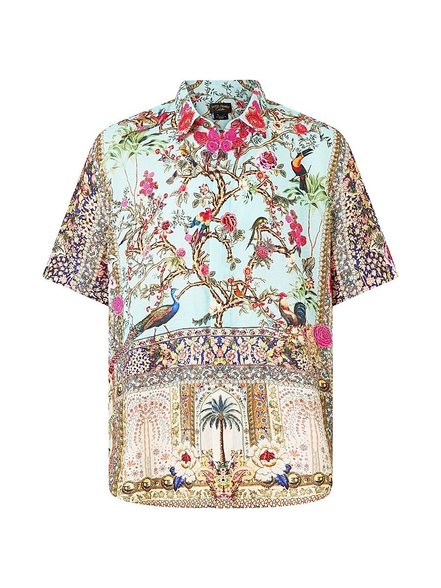 Men's Printed Linen Oversized Shirt - Sultans And Queens - Size XXL