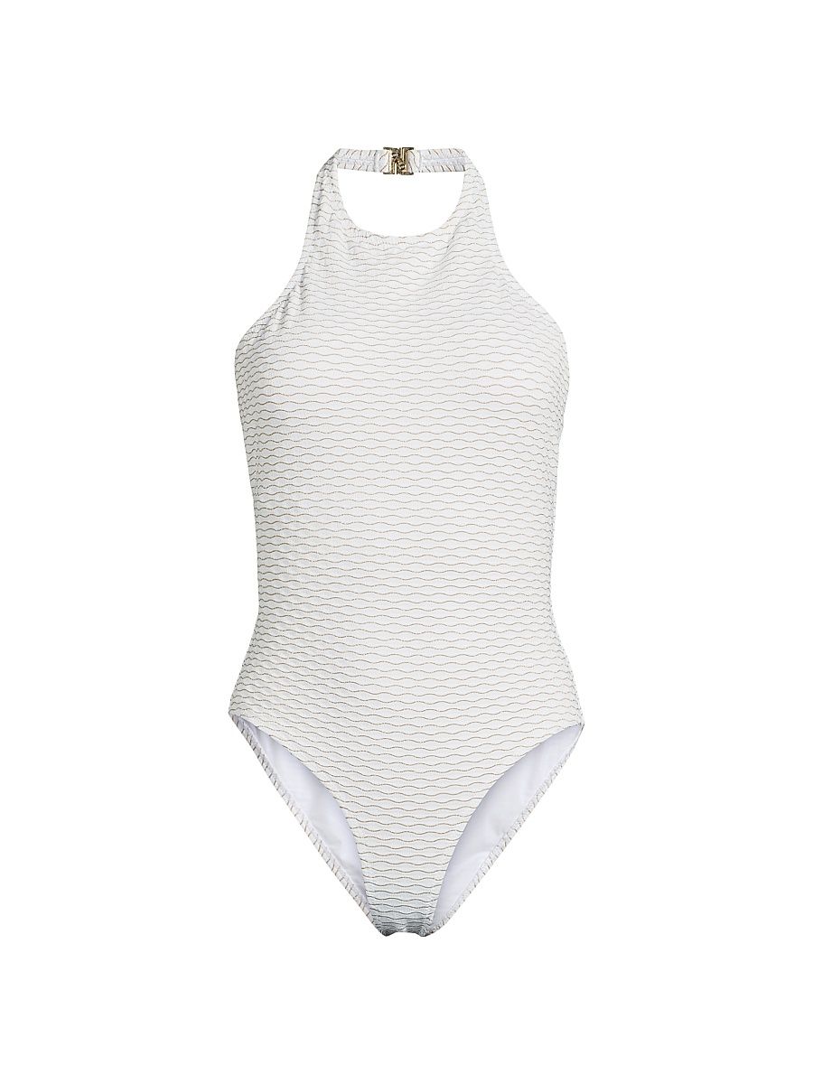 Women's Jackie Textured Halterneck One-Piece Swimsuit - White - Size Large