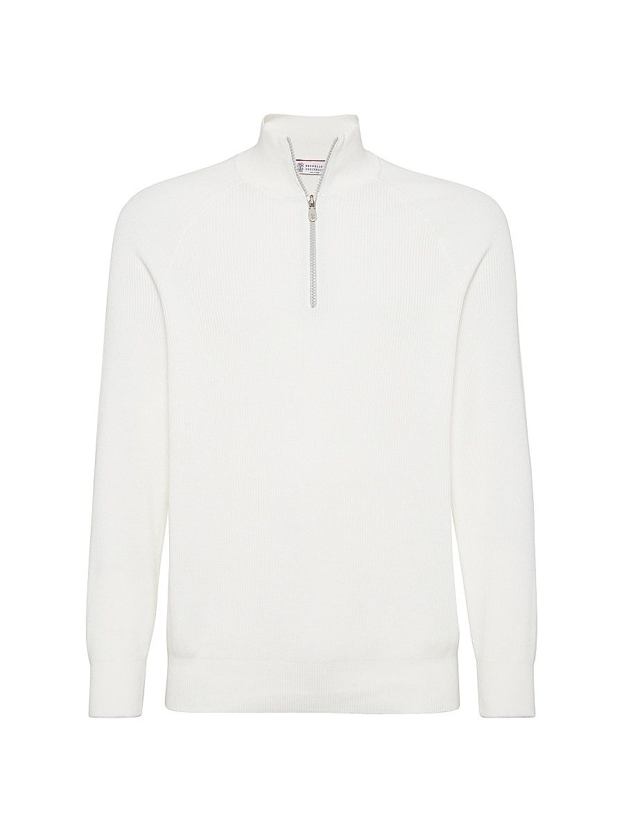 Men's Cotton English Rib Sweater with Half Zip - Panama - Size 34