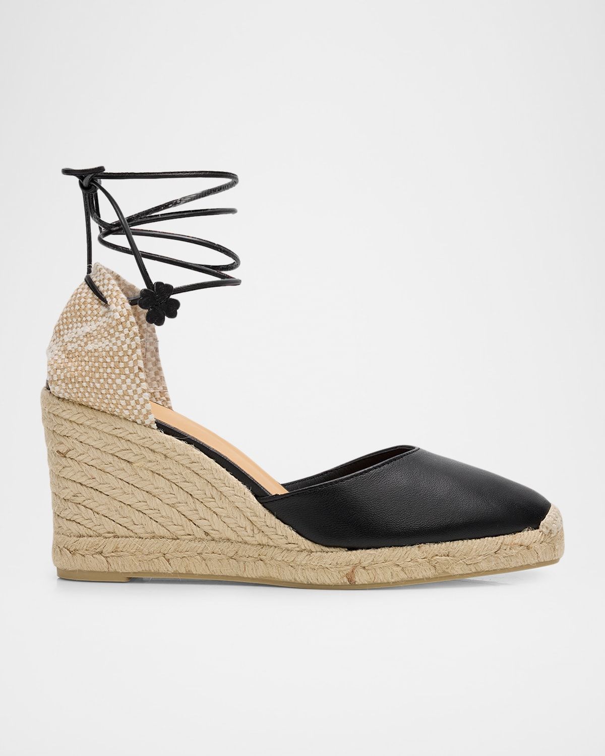80mm Carina Leather Espadrille Wedge Sandals