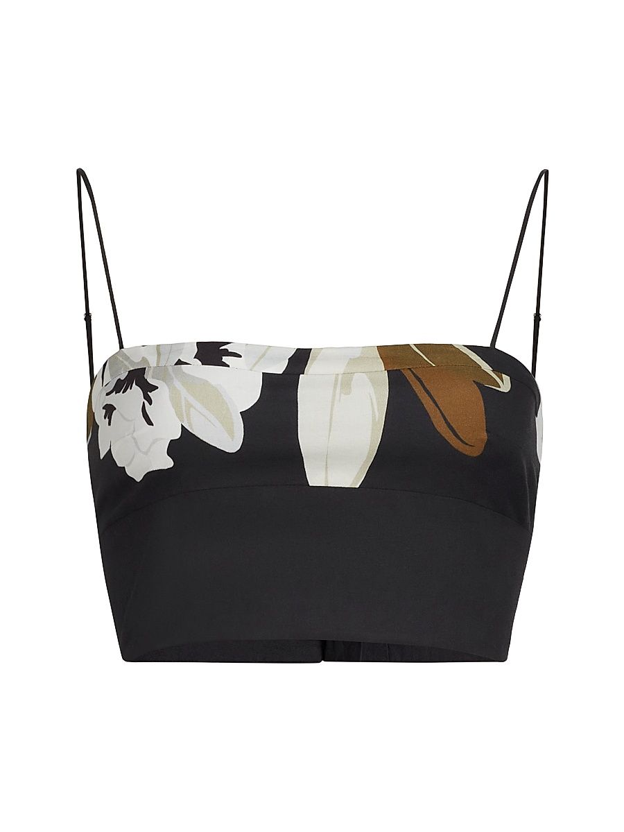 Women's Bex Floral Cotton Voile Crop Top - Black White - Size 10