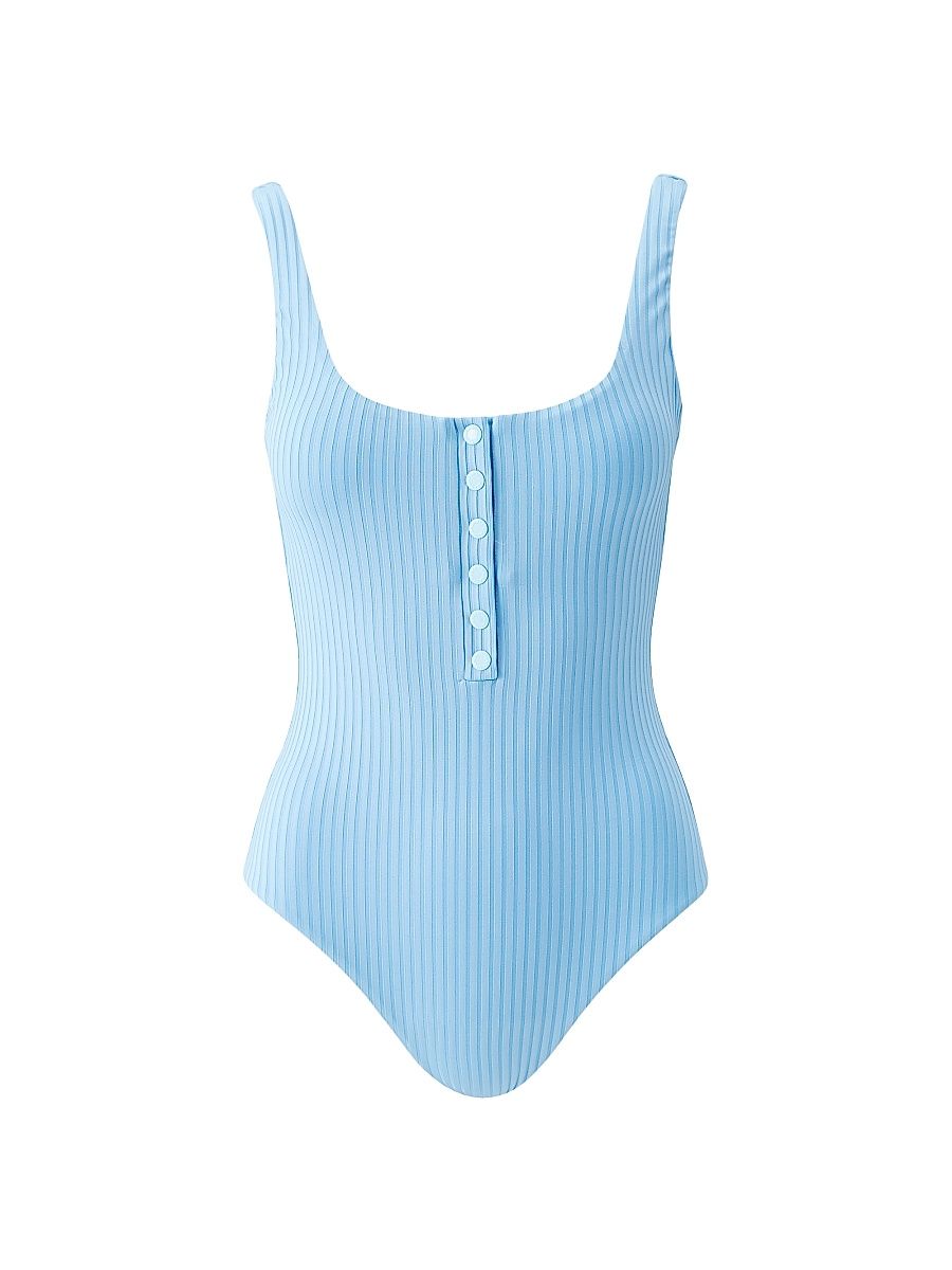 Women's Snap Placket Scoopback One-Piece Swimsuit - Oasis Ribbed - Size 10