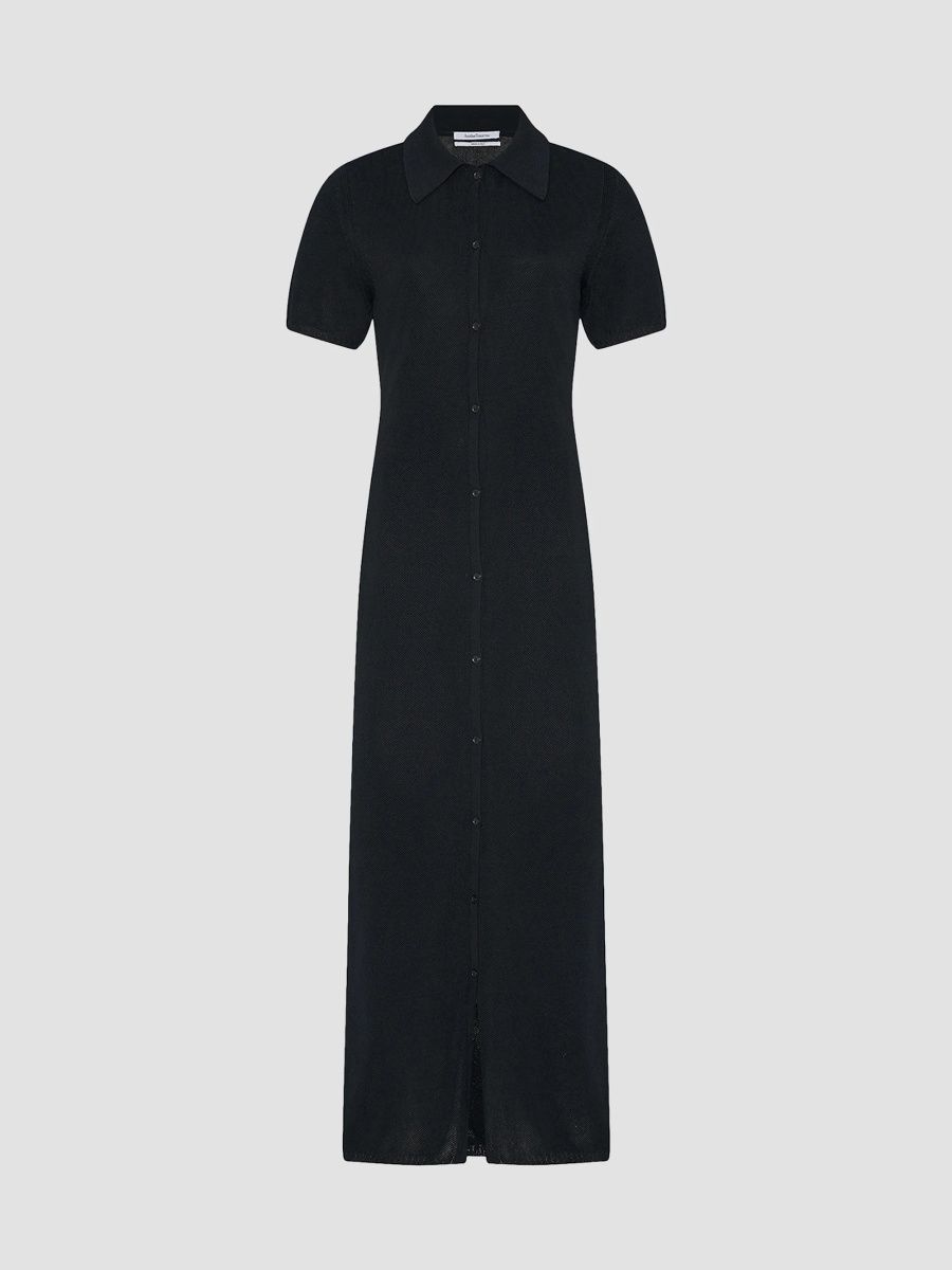Another Tomorrow Women's Pique Polo Dress - Black - Size Large