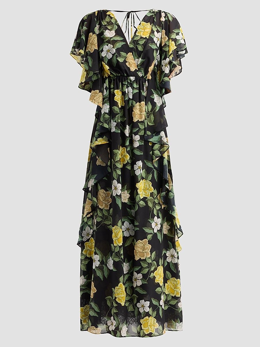Women's Sylvie Chiffon Ruffle Gown - Black Multi - Size 0
