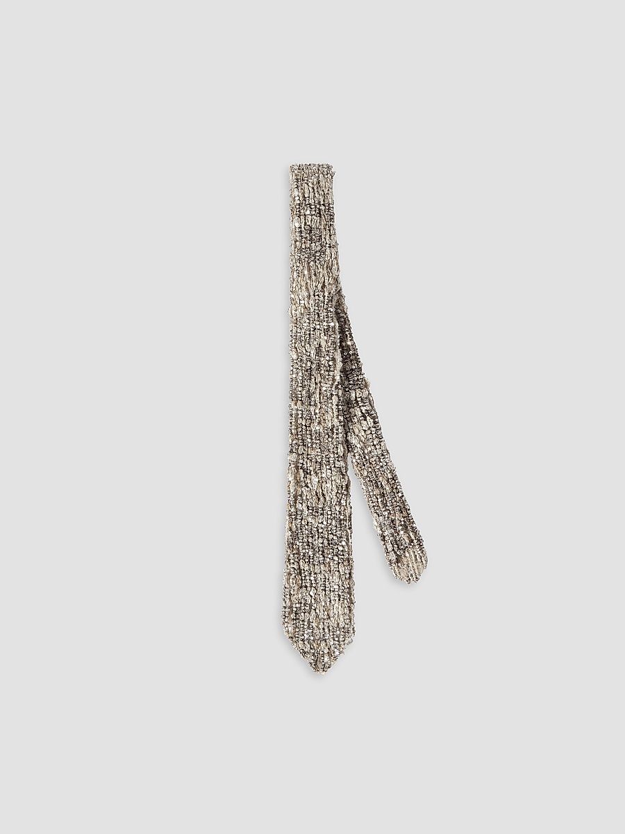 Women's Dazzling Craquelé Embroidery Tie In Mohair And Wool - Silver
