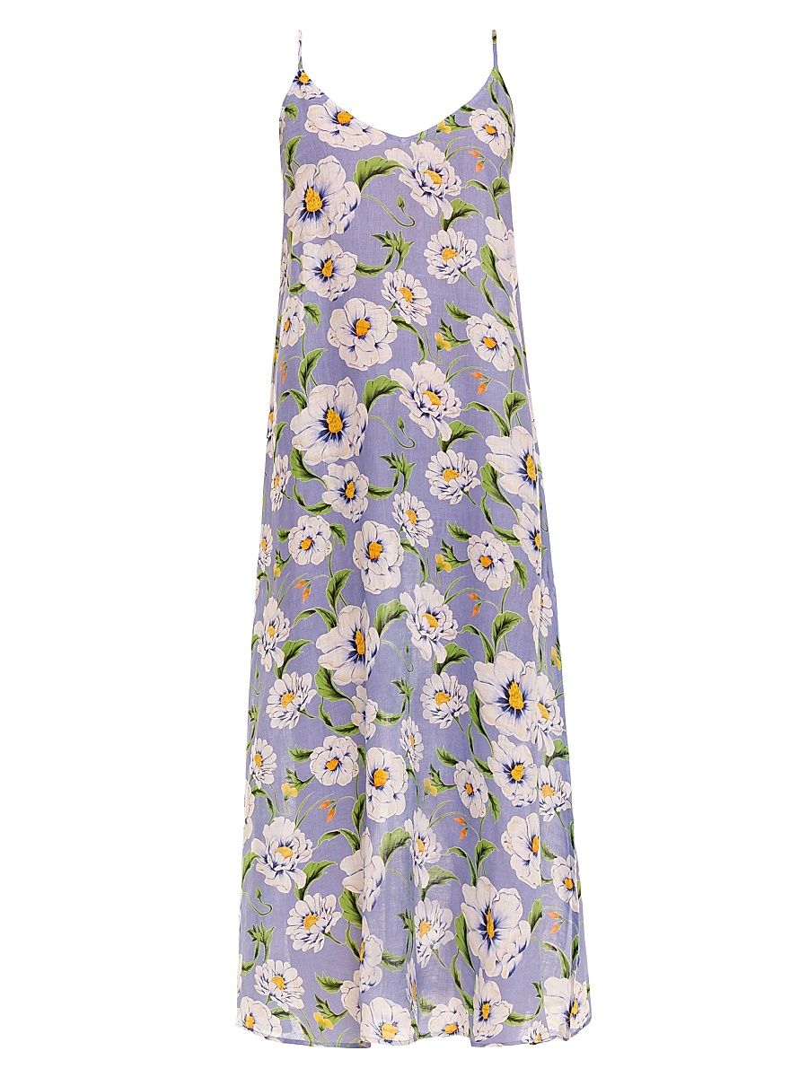 Women's Frida Linen Floral Maxi Dress - Blue - Size Medium