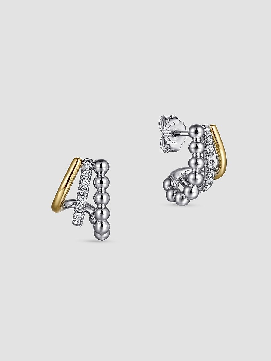 Gabriel & Co Women's Bujukan Sterling Silver, 14K Yellow Gold & White Sapphire Huggie Earrings - Sterling Silver