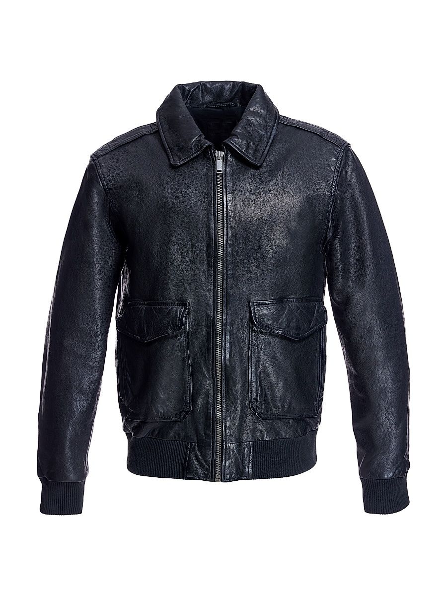 Men's Leather Pilot Jacket - Black - Size Medium