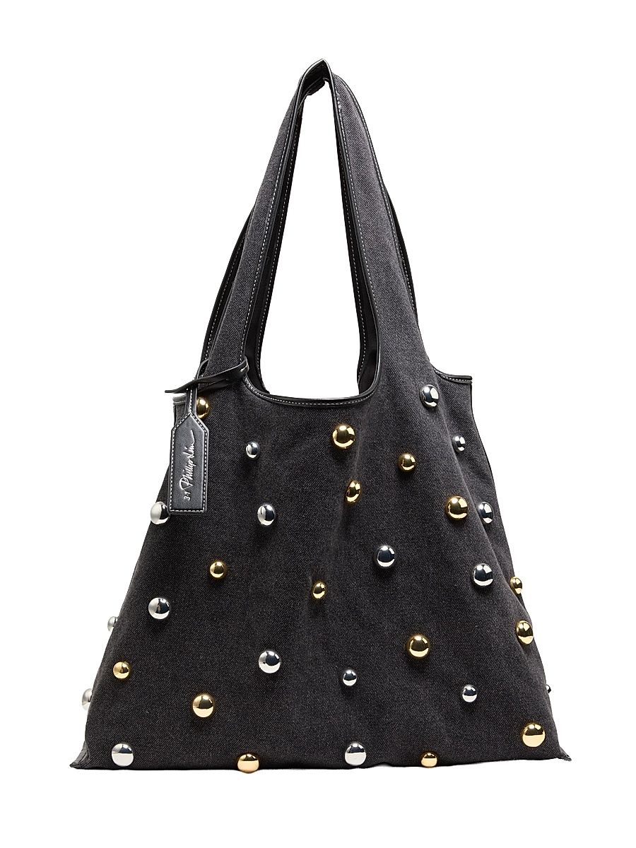 Women's Market Dome-Embellished Denim Tote Bag - Black