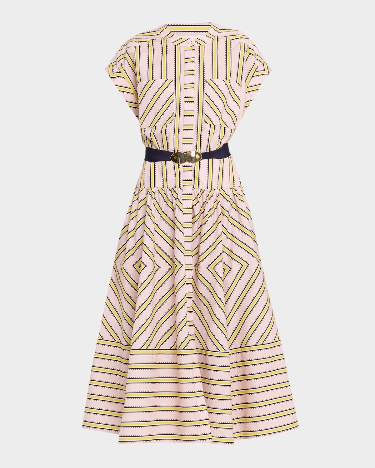 Macarena Striped Short-Sleeve Midi Shirtdress