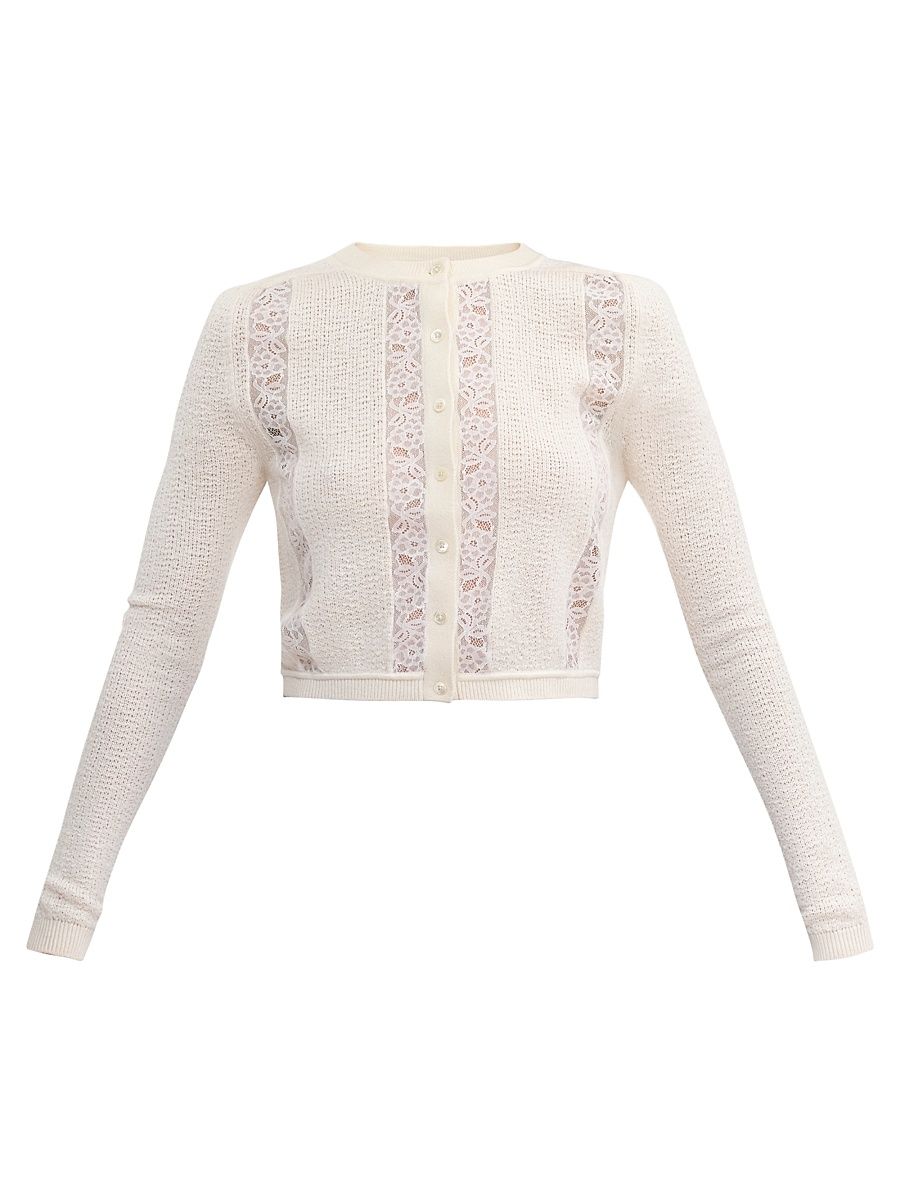 Women's Rhea Lace Merino Wool-Cotton Cardigan - Ivory - Size XL