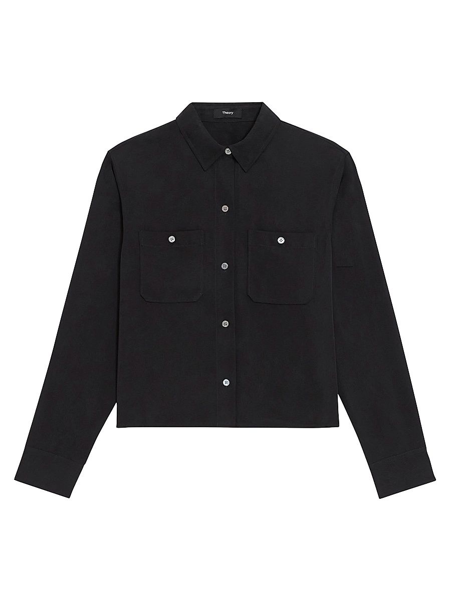 Women's Boxy Button-Front Shirt - Black - Size Large