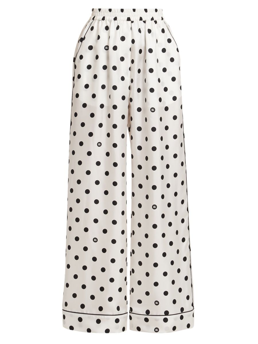 Dolce & Gabbana Women's Polka-Dot Silk Pajama Pants - White Black - Size 8