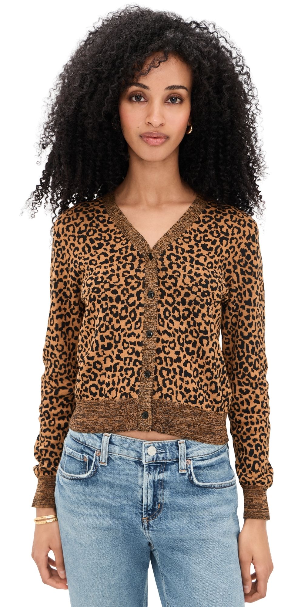 THE GREAT. The Shrunken V Neck Cardigan Leopard 3