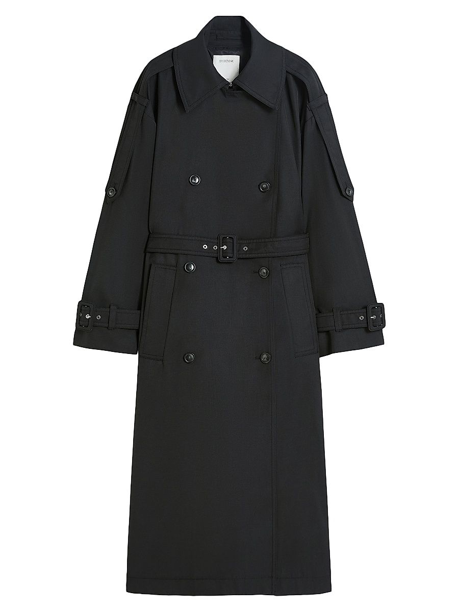 Women's Long Water Repellent Twill Trench Coat - Black - Size Large