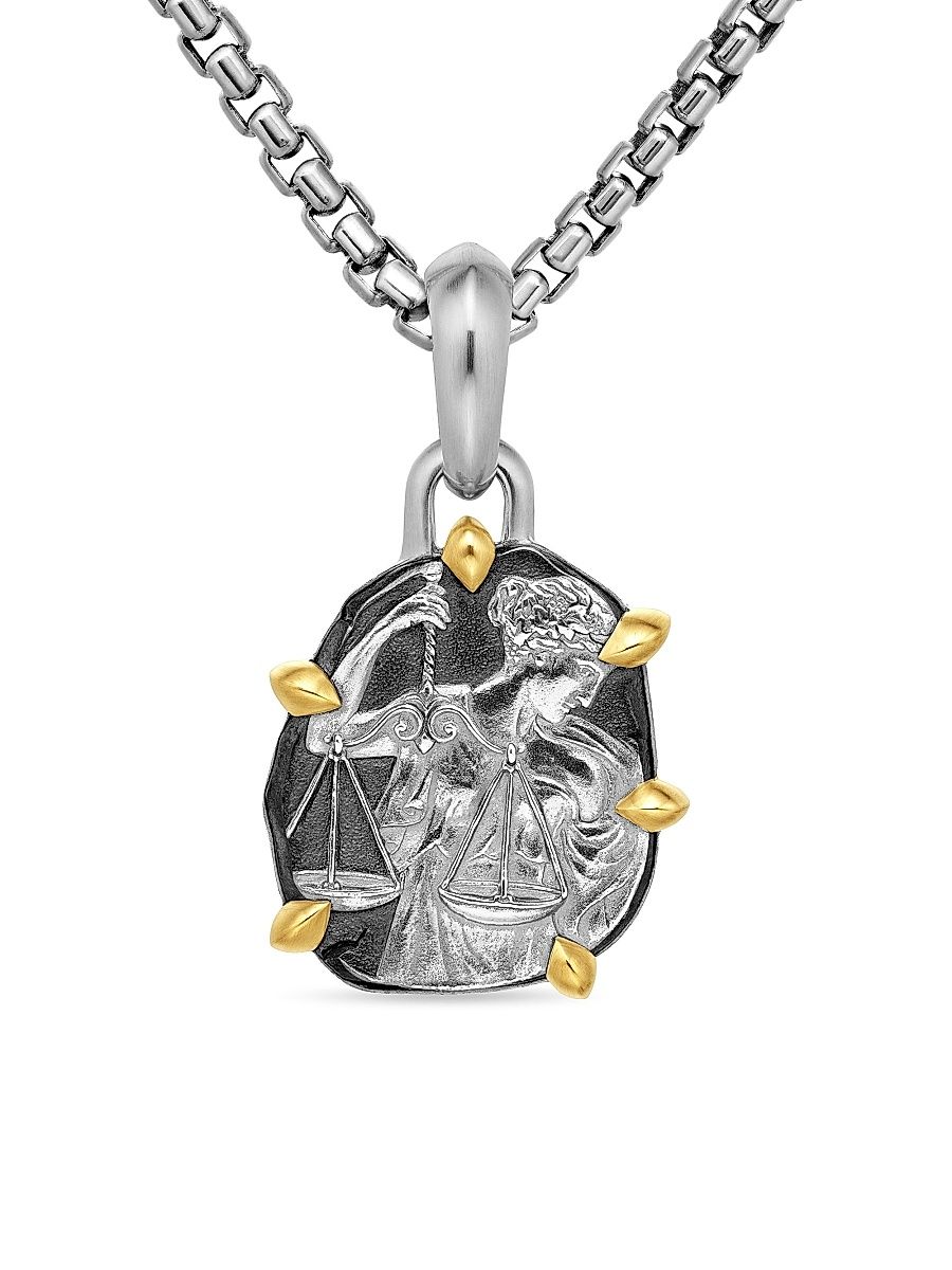 Men's Pisces Amulet in Sterling Silver with 18K Yellow Gold, 33mm - Aquarius