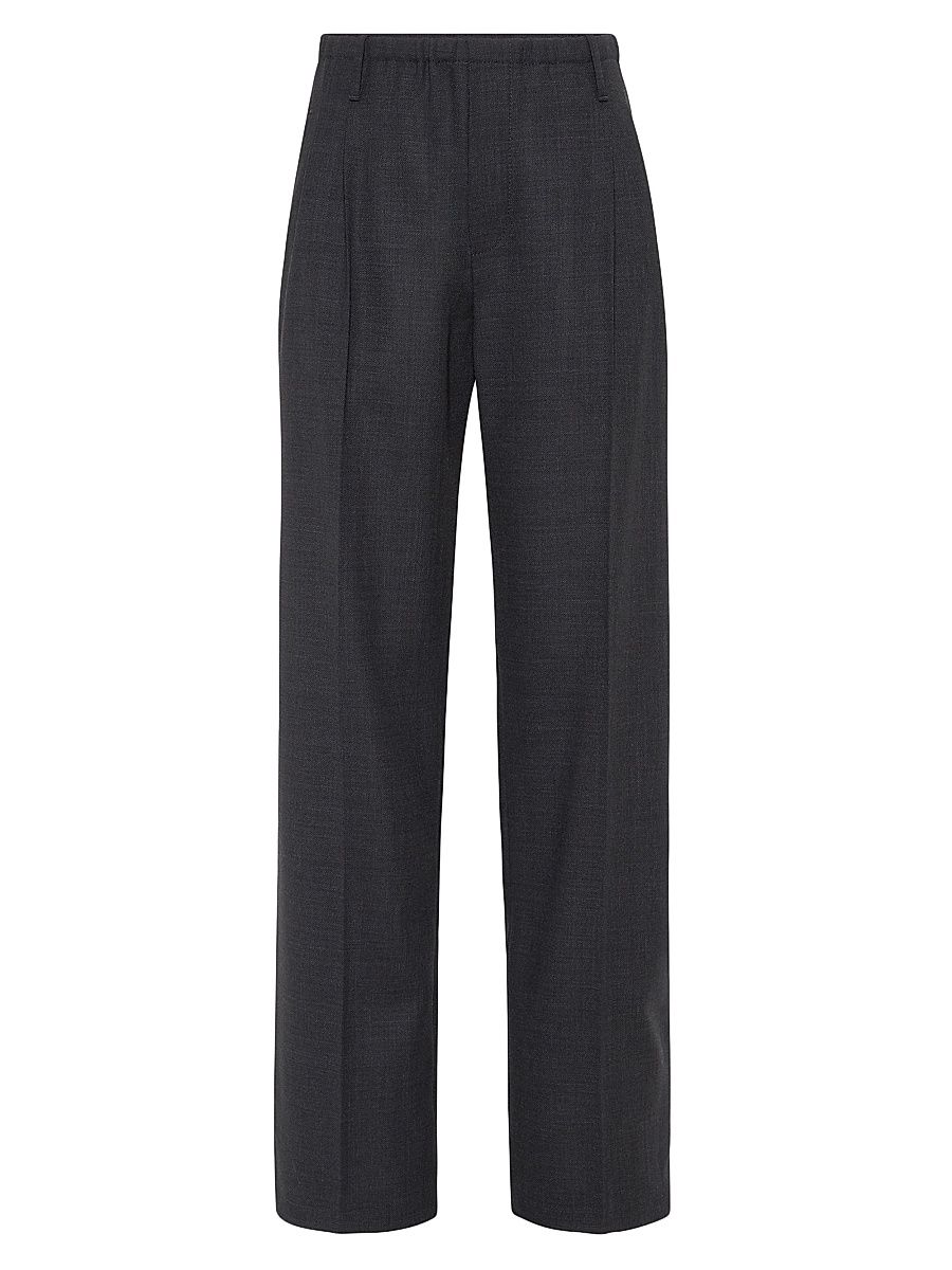 Women's Virgin Wool Fluid Crepe Twill Sartorial Track Trousers - Lignite - Size 18