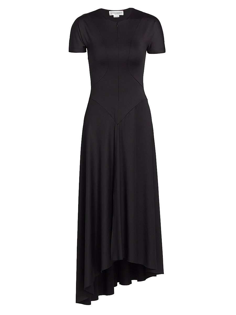 Women's Zip-Front Bias Midi-Dress - Black - Size 2
