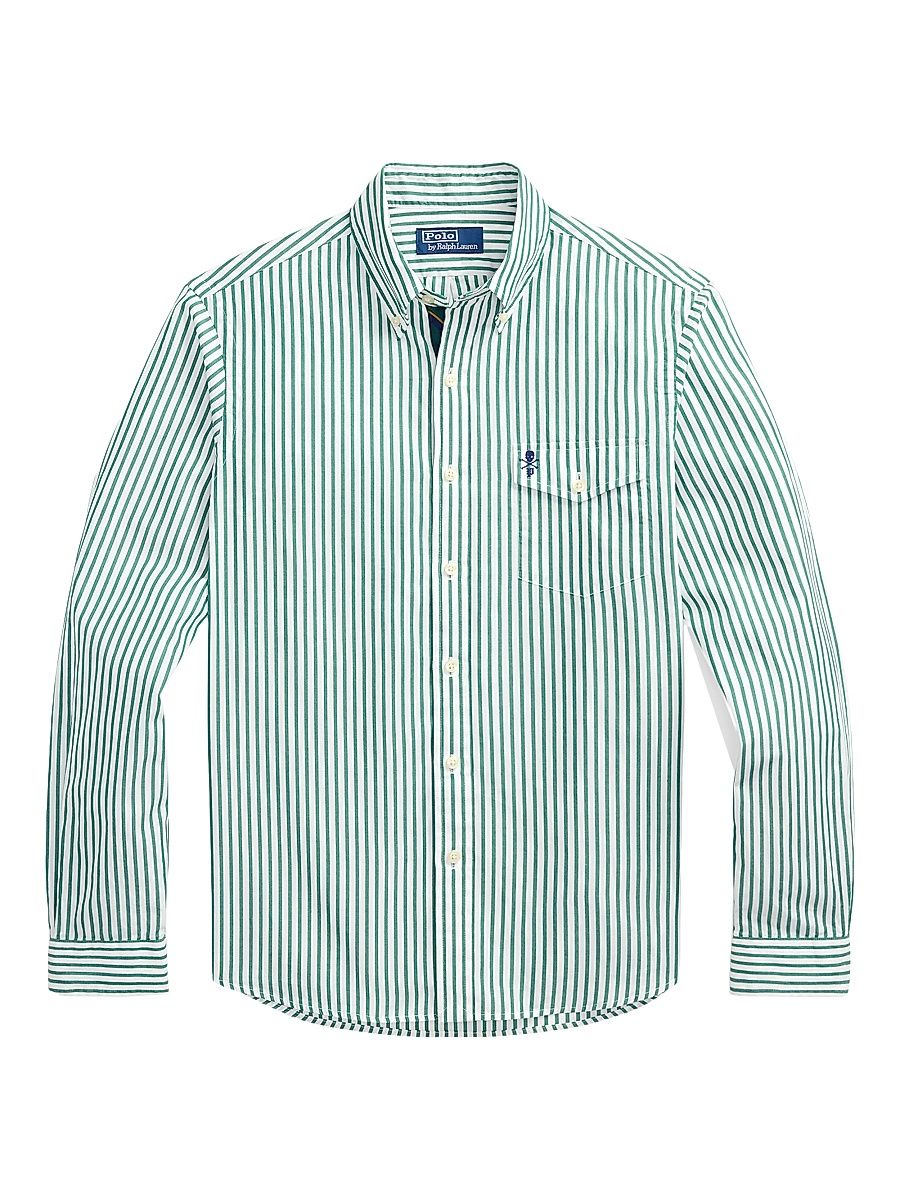 Men's RL Prepster Classic-Fit Striped Shirt - Green White - Size XXL