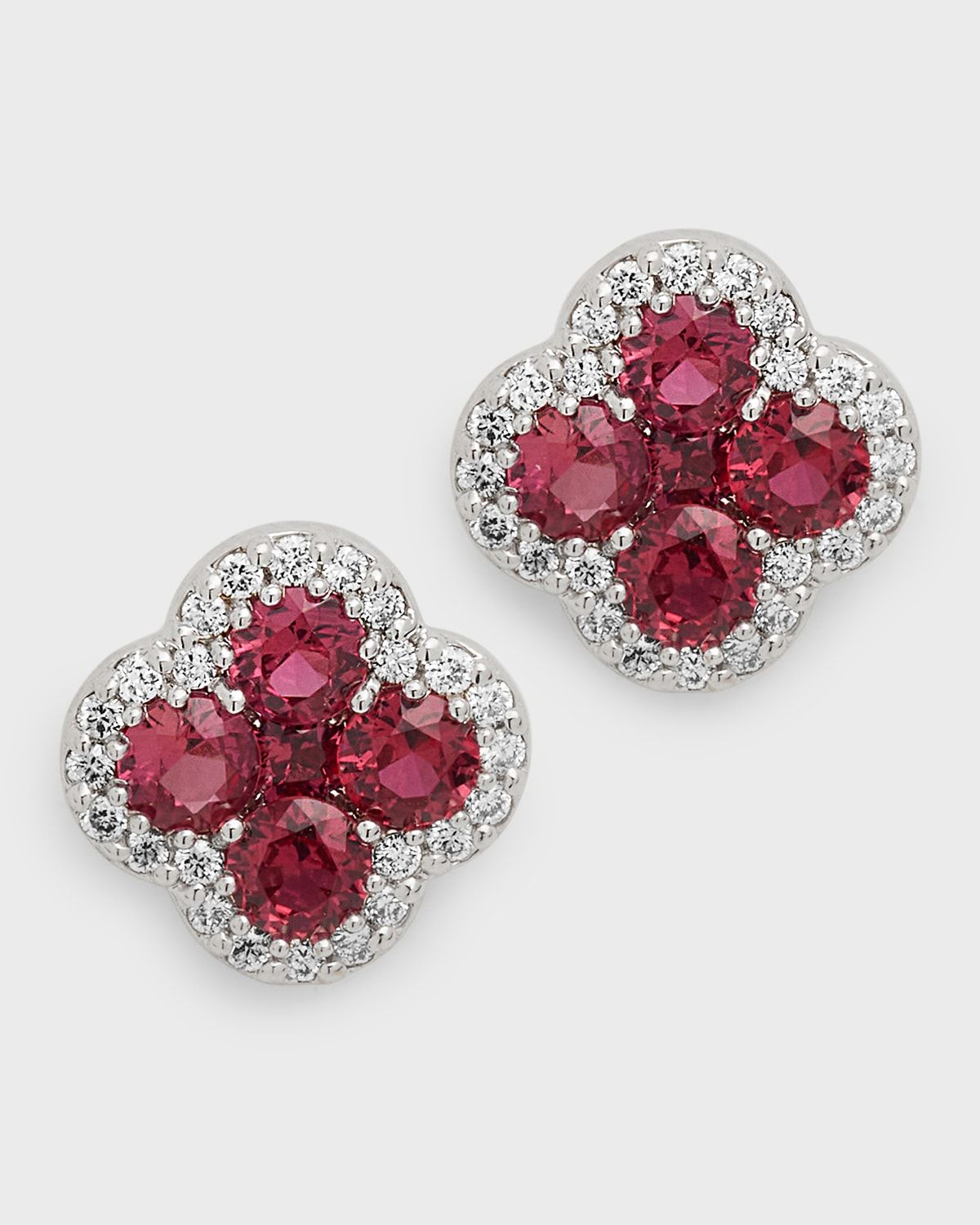 18K Ruby and Diamond Flower Stud Earrings, 1.60tcw, 0.4"L / 0.4"W