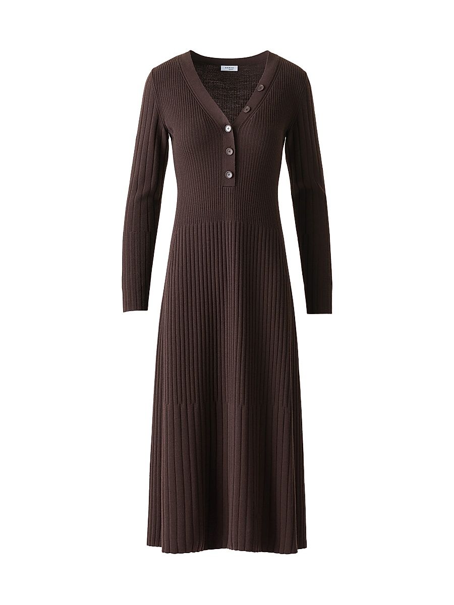 Women's Rib-Knit Virgin Wool A-Line Midi-Dress - Bark - Size 12