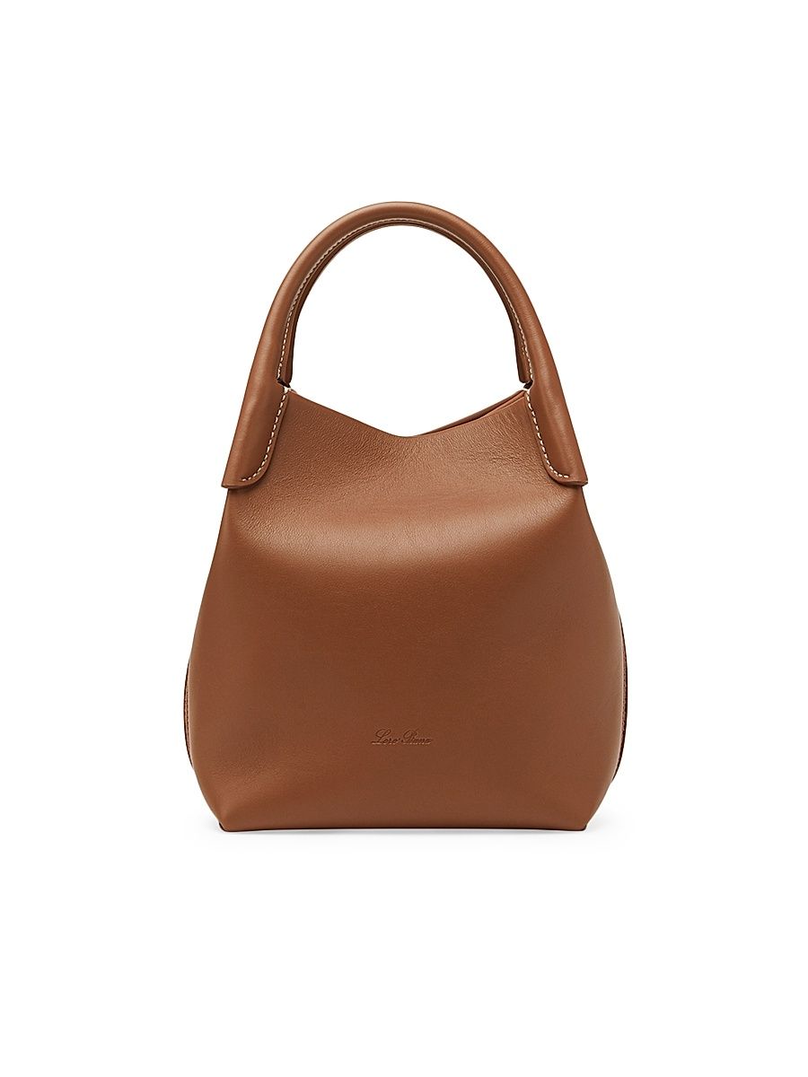 Women's Small Bale Rounded Leather Top Handle Bag - Deep Kummel