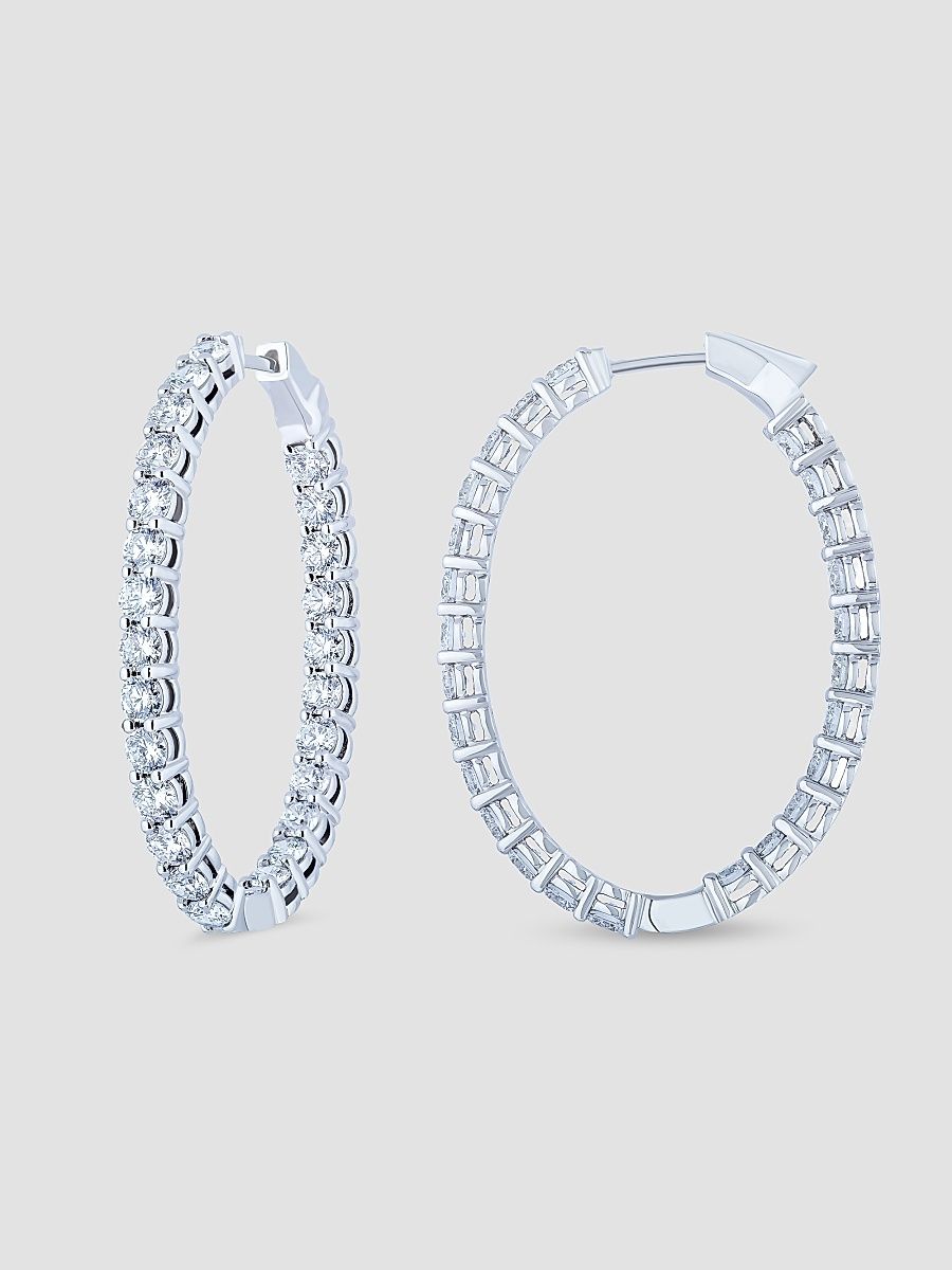 Women's 18K White Gold & 5.25 TCW Diamond Oval Hoop Earrings - White Gold