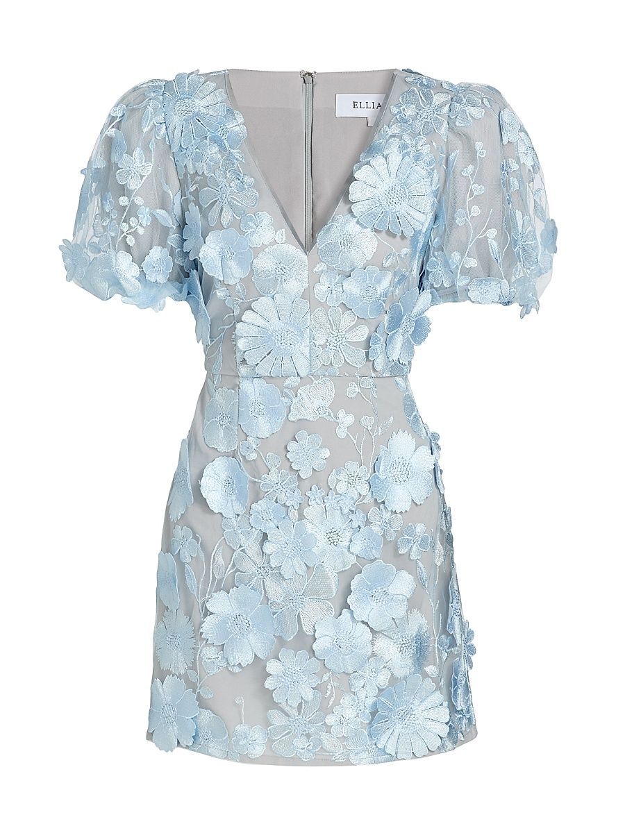 Women's Zayla 3D Floral Mesh Minidress - Blue Multi - Size XL