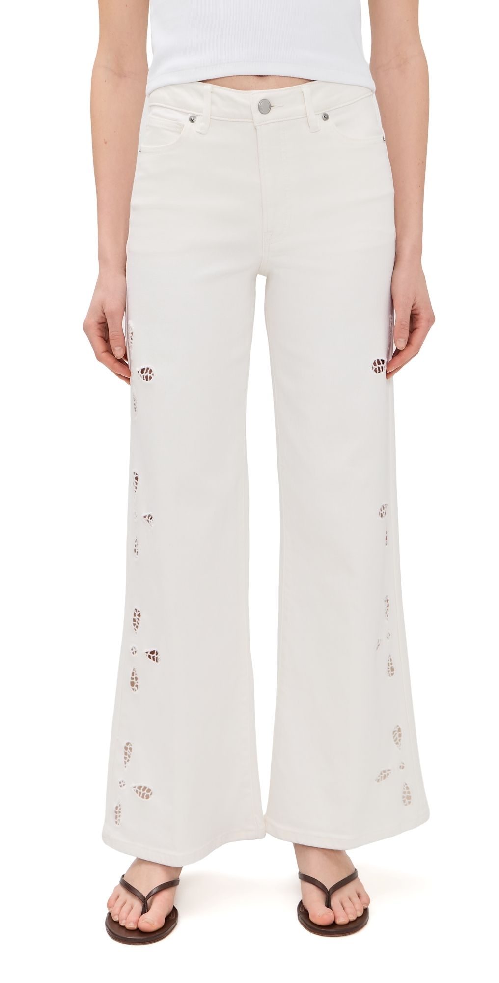 Good American Good Waist Palazzo Embroidered Jeans White 6