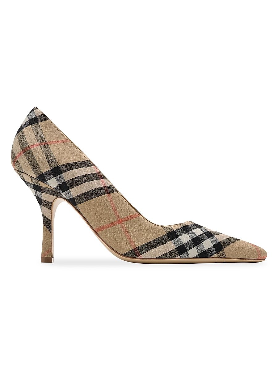 Women's Dame Check 90MM Pumps - Sand Check - Size 8.5