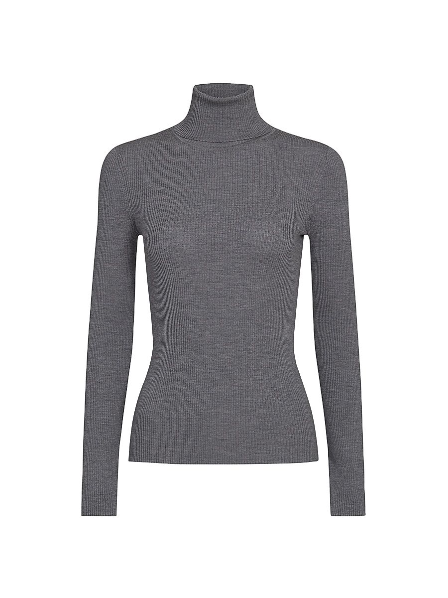 Women's Rib-Knit Wool Turtleneck - Charcoal - Size XL