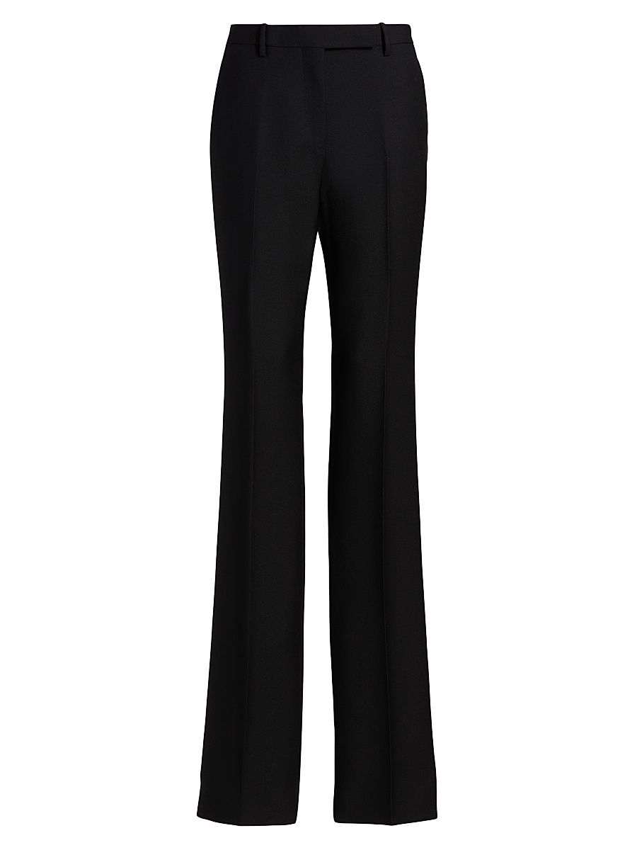 Women's Wool-Blend Straight-Leg Pants - Black - Size 12