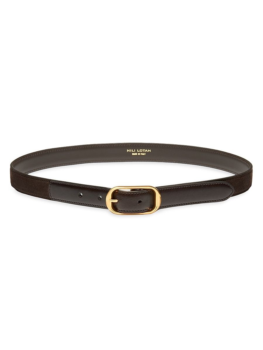 Women's Reine Leather & Suede Belt - Espresso Brass - Size Medium