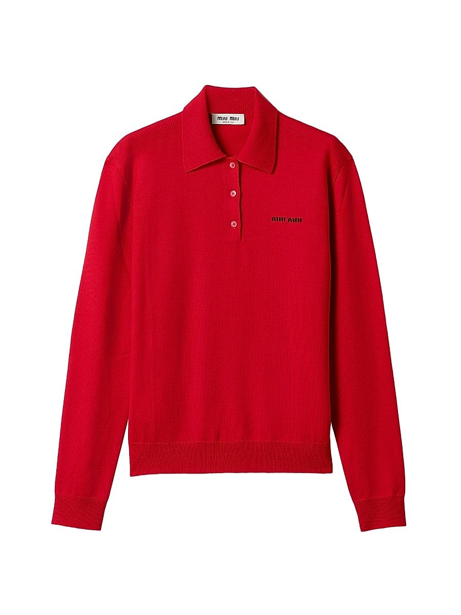 Women's Wool Knit Polo Shirt - Red - Size 2