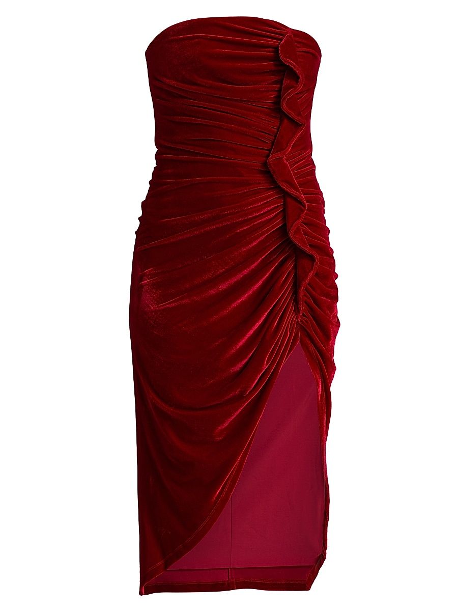 Women's Ruffled Velvet Strapless Minidress - Chilli Pepper - Size 10