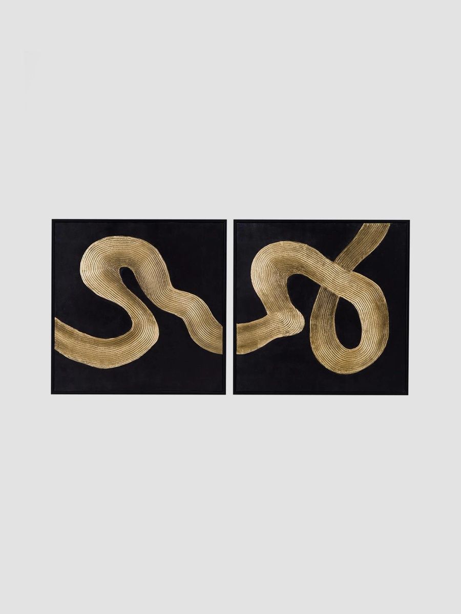Connected Frame 2-Piece Canvas Wall Art - Black Gold
