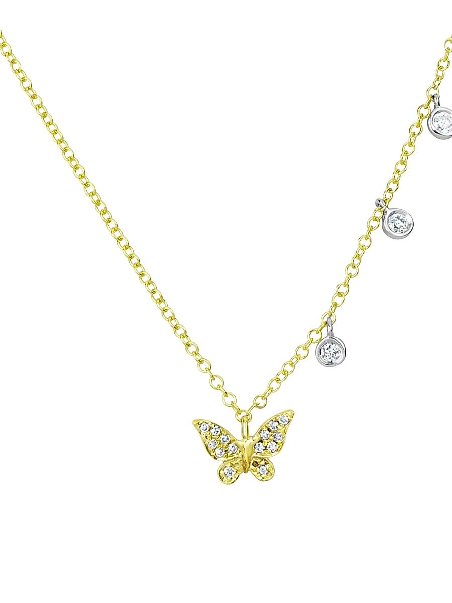 Women's 14K Yellow Gold Butterfly Diamond Bezel Necklace - Gold