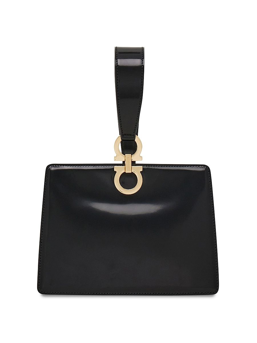 Women's Double Gancio Leather Clutch - Nero