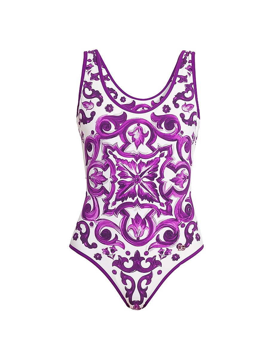Women's Maiolica One-Piece Swimsuit - White Purple - Size XL