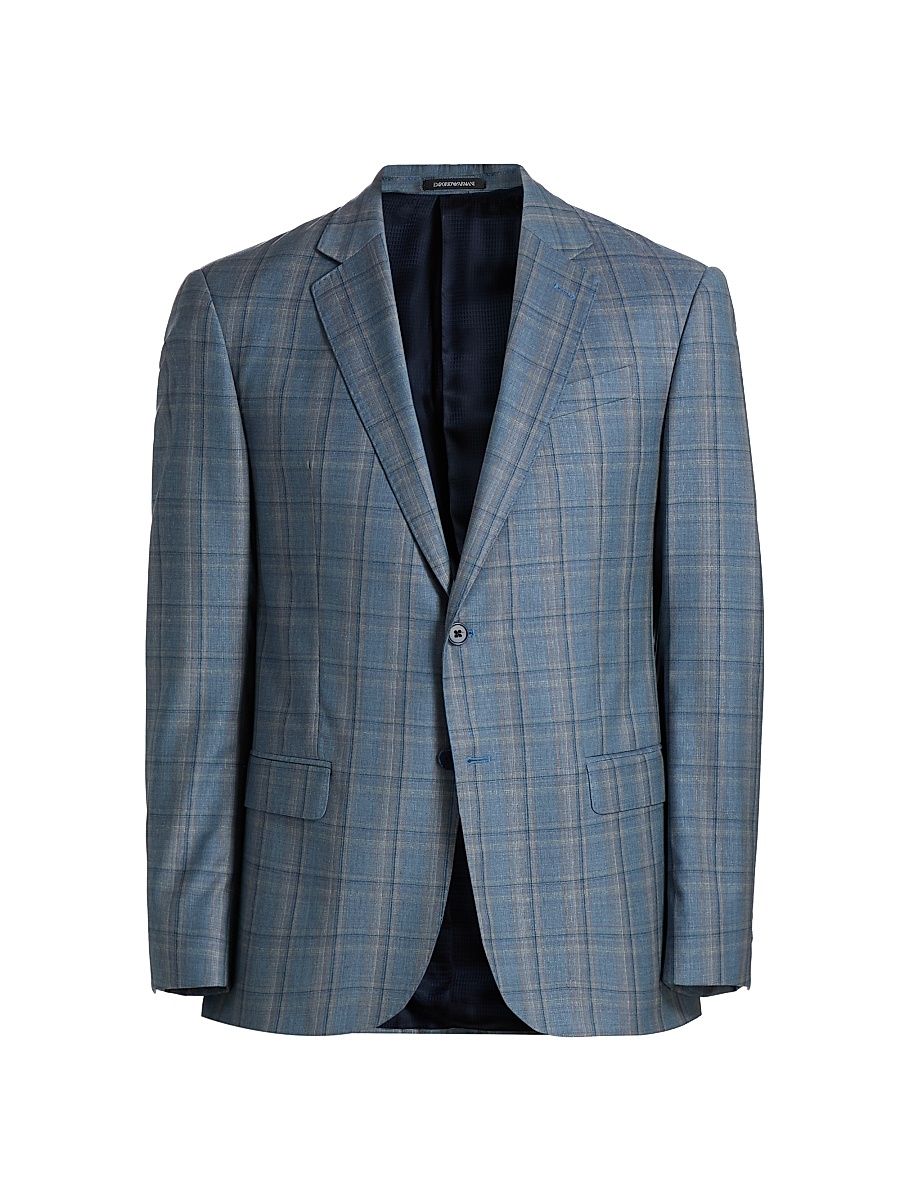 Men's Virgin Wool Windowpane Jacket - Dusty Teal - Size 50